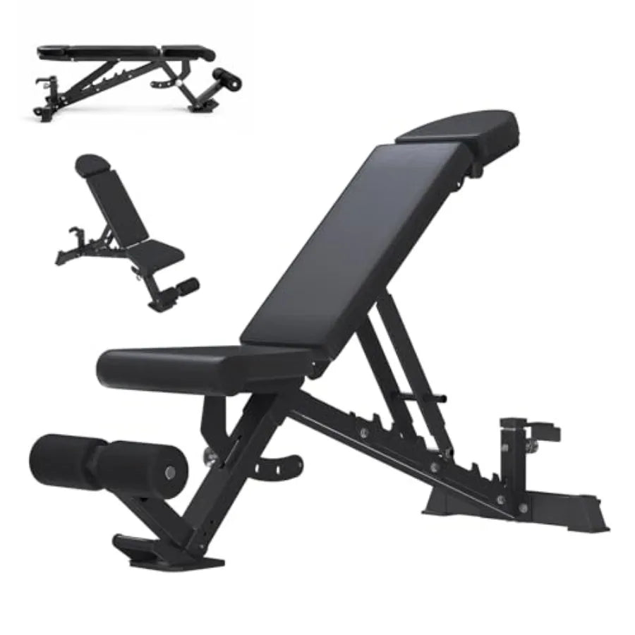 Home gym adjustable weight bench with 1300 lbs ccity steel frame black finish incline/decline/flat positions and quick-adjust s