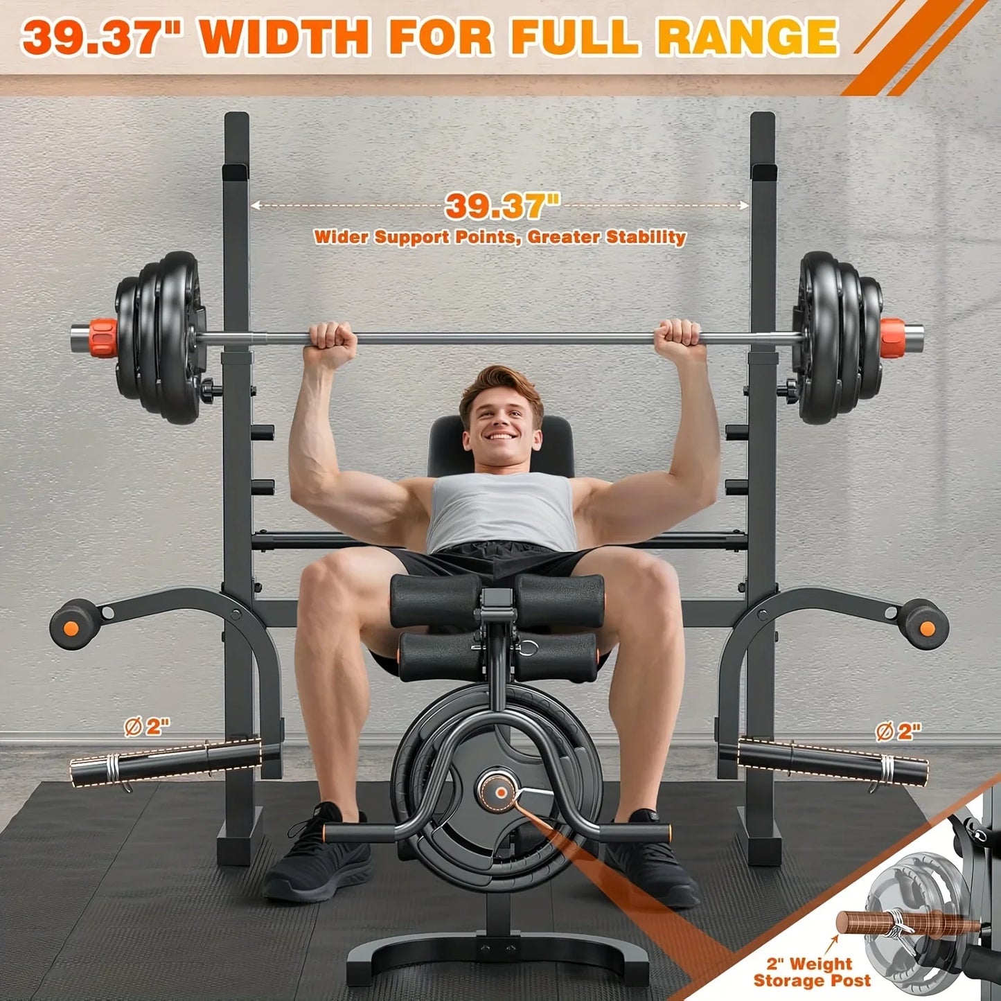 6-in-1 Heavy Duty Weight Bench Set with Adjustable Squat Rack, Leg Developer & Preacher Curl Pad - Foldable Home Gym System