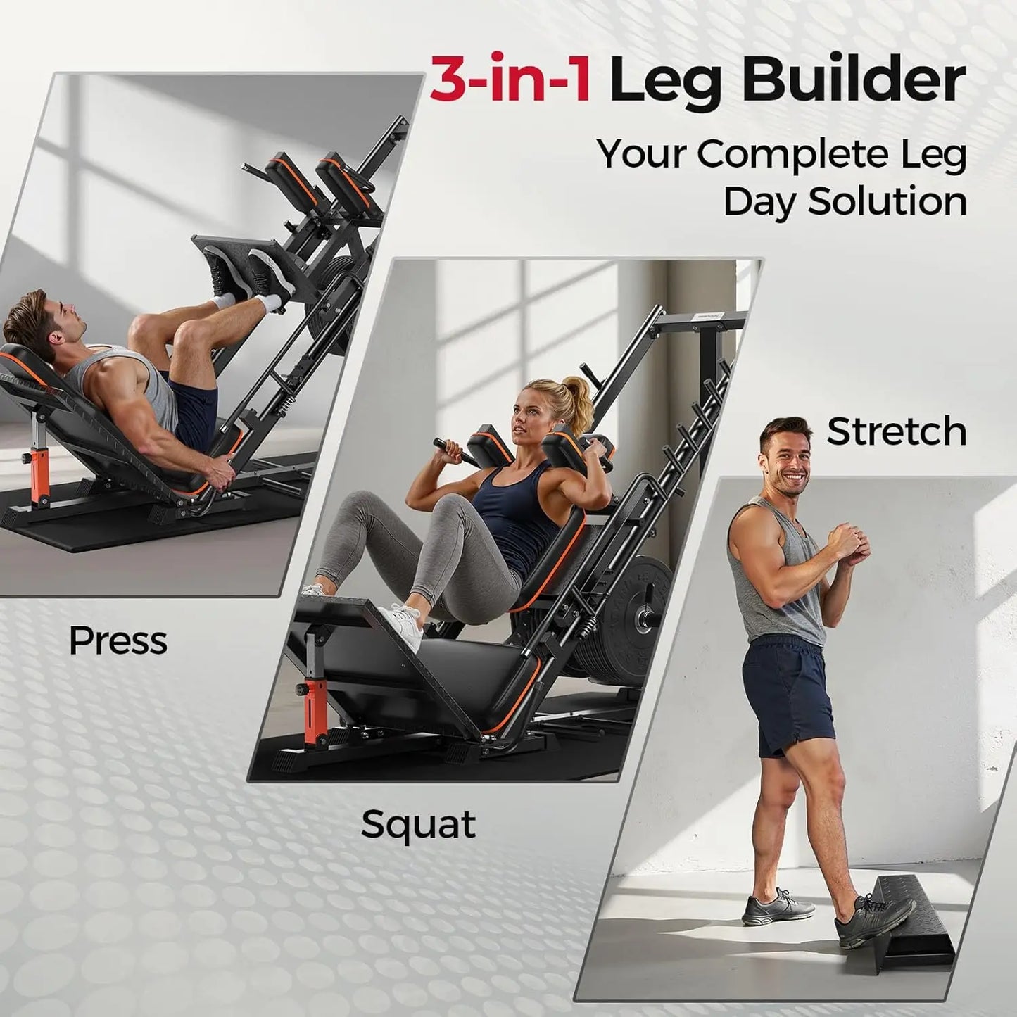3‑in‑1 Leg Press Hack Squat Machine with Ultra-Quiet Pulley System –Adjustable Leg Press Machine for Home Gym