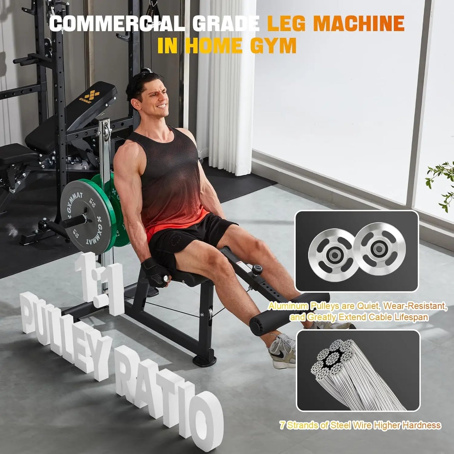 Leg Extension and Curl Machine - Professional Lower Body Workout Equipment for Home Gym, 400lbs Capacity with, Customized