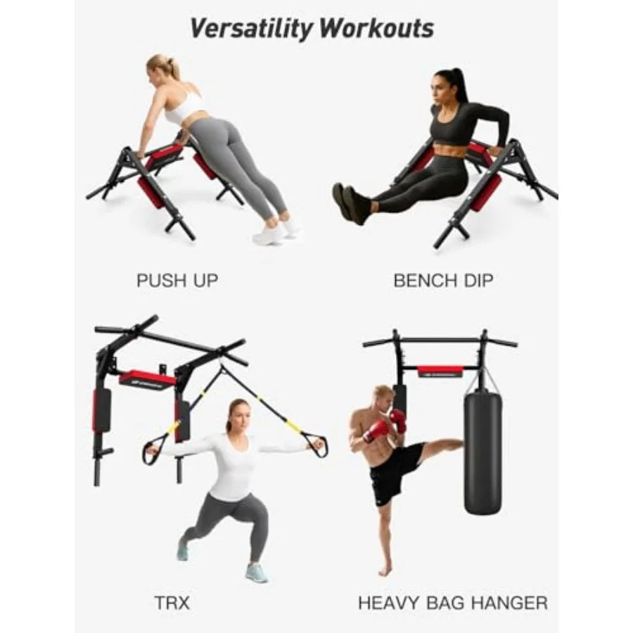 Multifunctional Wall Mounted Pull Up Bar Chin Up Bar and Dip Station Heavy Duty Steel Supports to 440 Lbs Home Gym