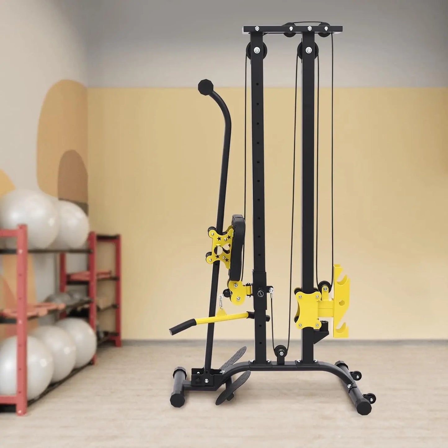 All-in-One Workout Machine Small Multifunctional Fitness Rack Heavy Duty Strength Training Bench Press with LAT Pulldown Cable C