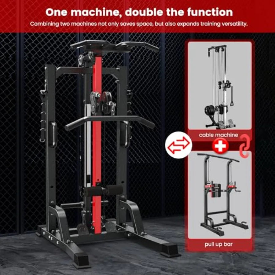 Home gym functional trainer for home use steel construction black color 450LBS capacity with LAT pulldown power cage cable cros