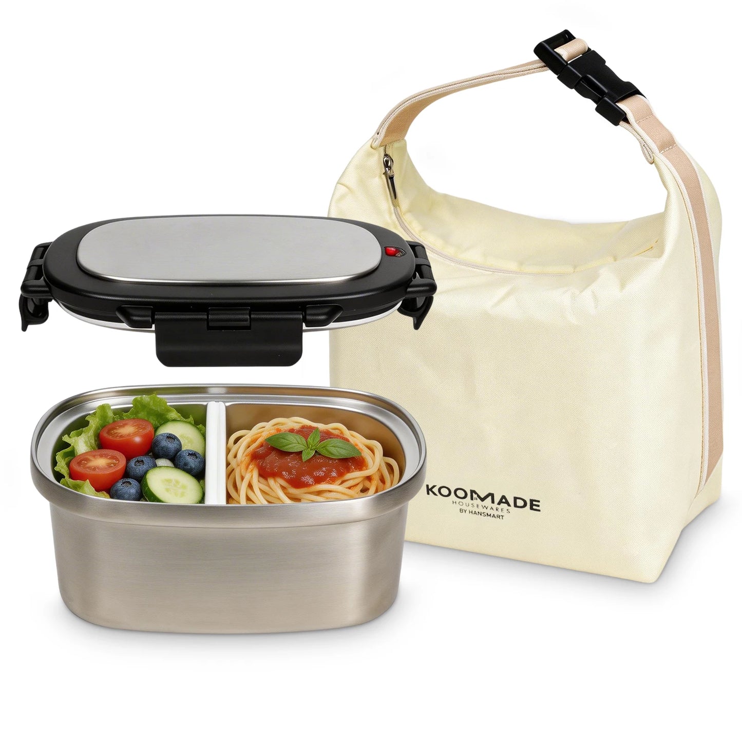 Vacuum Insulated Lunch Box with Thermal Bag 304 Stainless Steel Leakproof Divided Bento Box Keep Warm 4H Cold 8H Portable Food Container