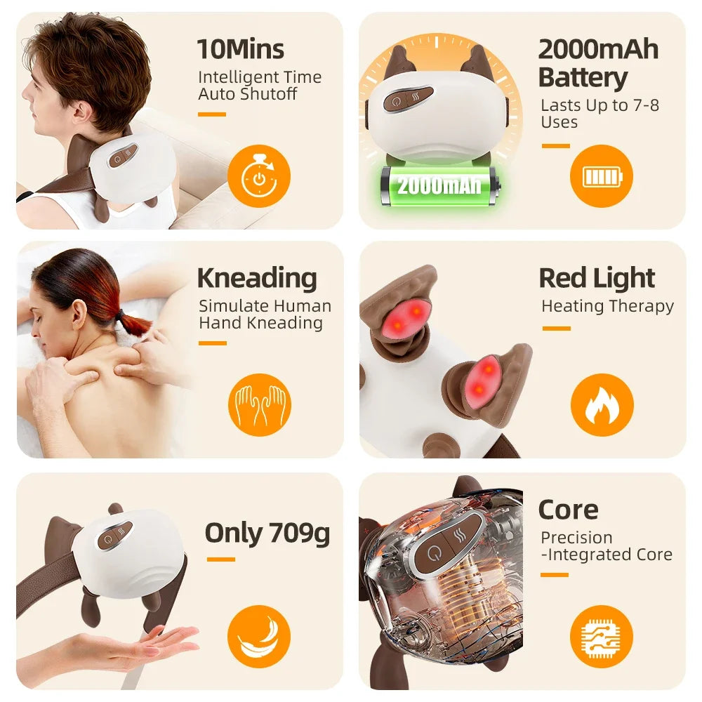 Electric Neck Shoulder Massager Deep Tissue Shiatsu Back Cervical Massage Machine 2 Level Hot Compress Bionic Heated Fatigue Relief Relax Muscle ﻿3-Level ﻿Adjustment