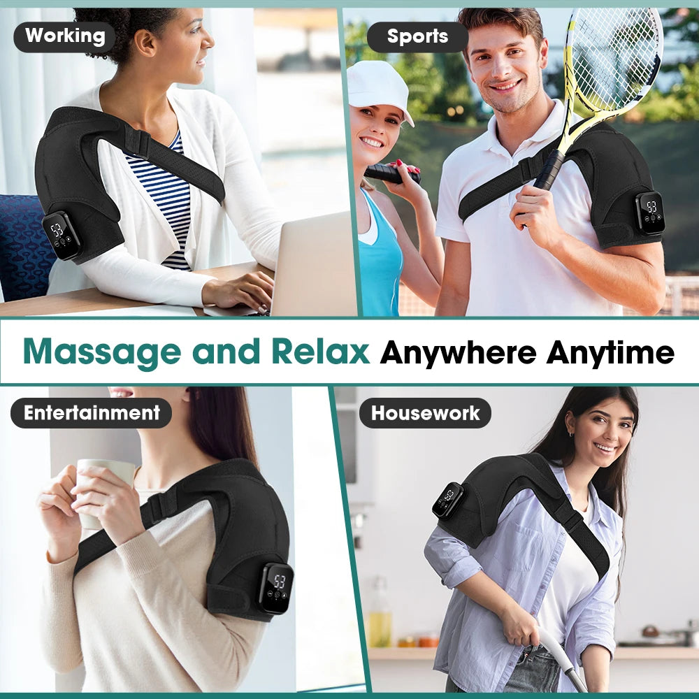 Cordless Heated Shoulder Massager, Electric Shoulder Heating Pad with 3 Vibration Modes, LED Display Hot Compress Joint Brace