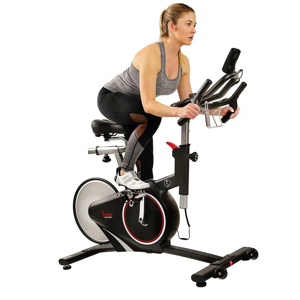Indoor Intensive Cycling Exercise Bike, Adjustable Cardio Training Exerciser w Emergency Brake for Home, Optional Free SunnyFit
