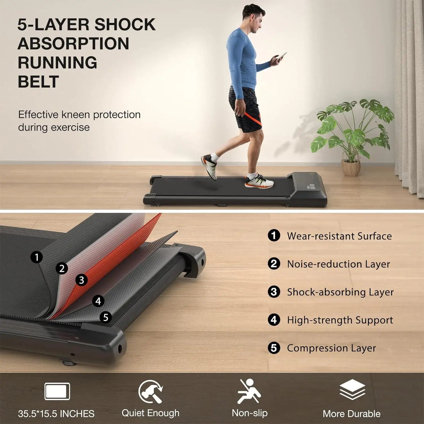 2-in-1 Home/Office 2.5 HP Walking Treadmill,mini Treadmills for Small Spaces with APP & Remote Control