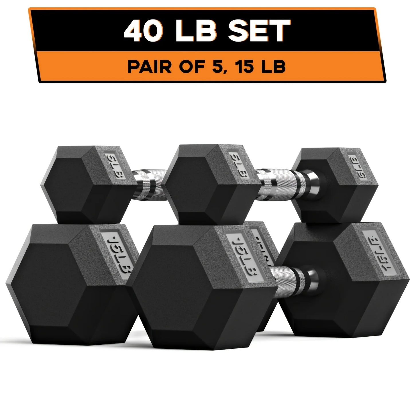 40-355LB HEX Dumbbell Set Rubber Encased Home Gym Dumbbells For CrossFit & HIIT, Strength Training Weights With Ergonomic Grip, Durable Cast Iron Construction & Non-Slip Rubber Coating For Full-Body Workouts, Ideal For Fitnes