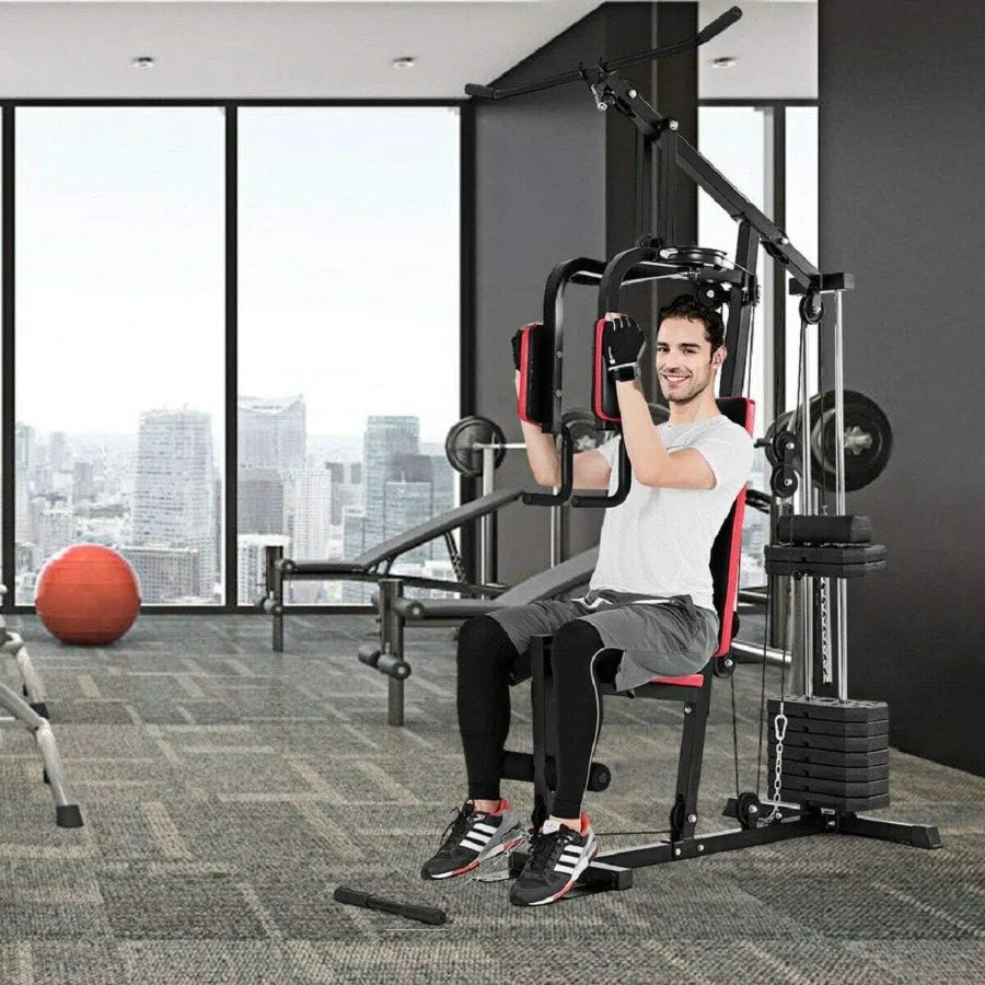 Multifunction Home Gym System, Workout Station with 100LBS Weight Stack, LAT Pulldown Machine Exercise Equipment for Total Body