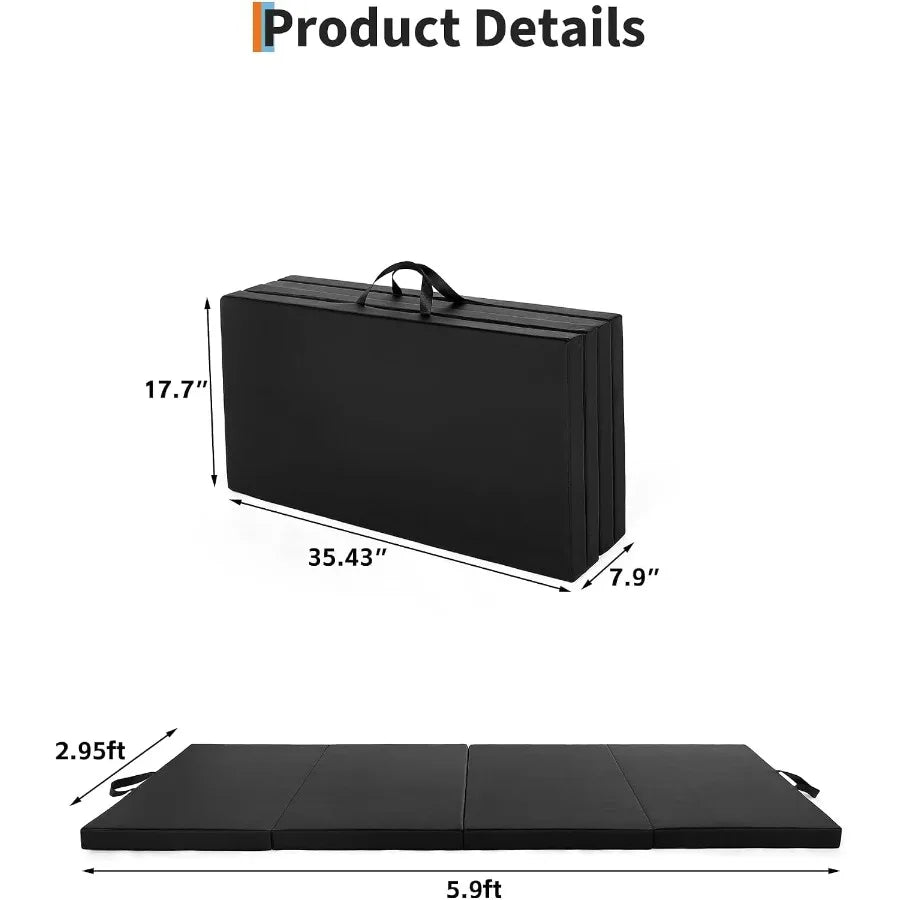 4-Fold Gymnastics Mat for Home Gym – Thick Portable Exercise Floor Mat for Yoga, Pilates, Aerobics, Martial Arts & Tumbling Training