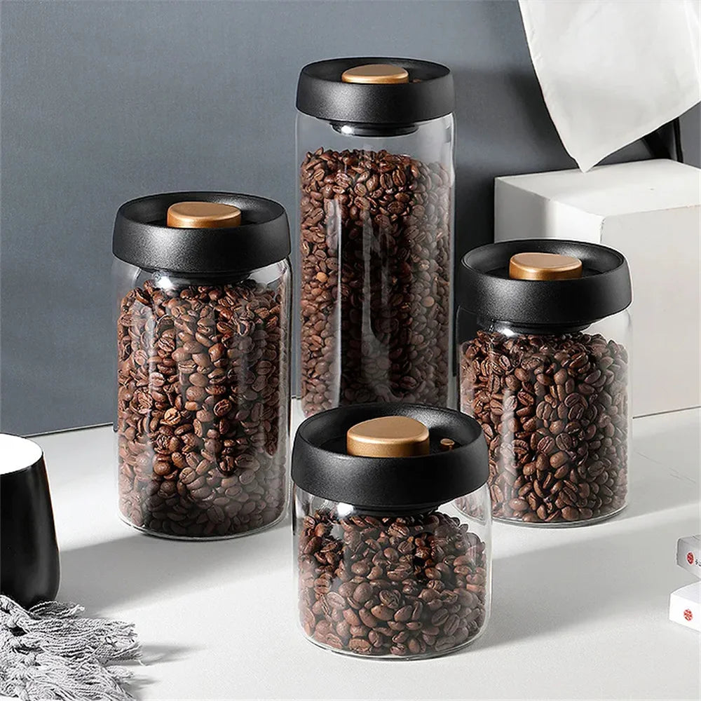 1pc Coffee Beans Vacuum Sealed Tank Household Glass Food Storage Tank For Moisture-proof Air Extraction