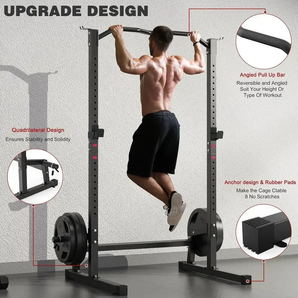Adjustable Squat Rack and Weight Bench for Strength Training