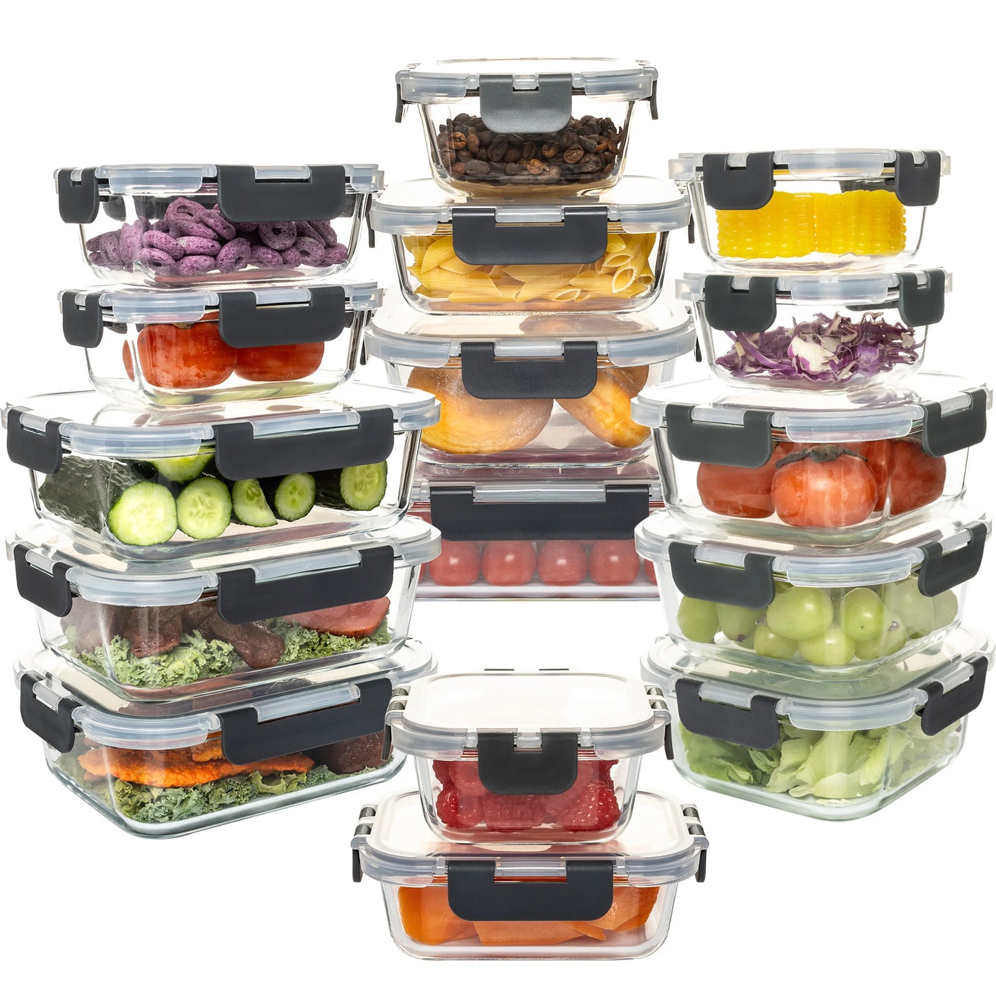 16-Piece Glass Food Storage Containers Set, Leakproof Airtight BPA-Free, Microwave & Oven Safe, Stackable Kitchen Organizers
