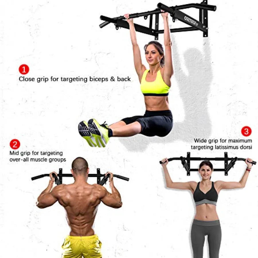 Wall Mounted Pull Up Bar with More Stable 6-hole design for Indoor and Outdoor Use, Maximum weight 440 Lbs