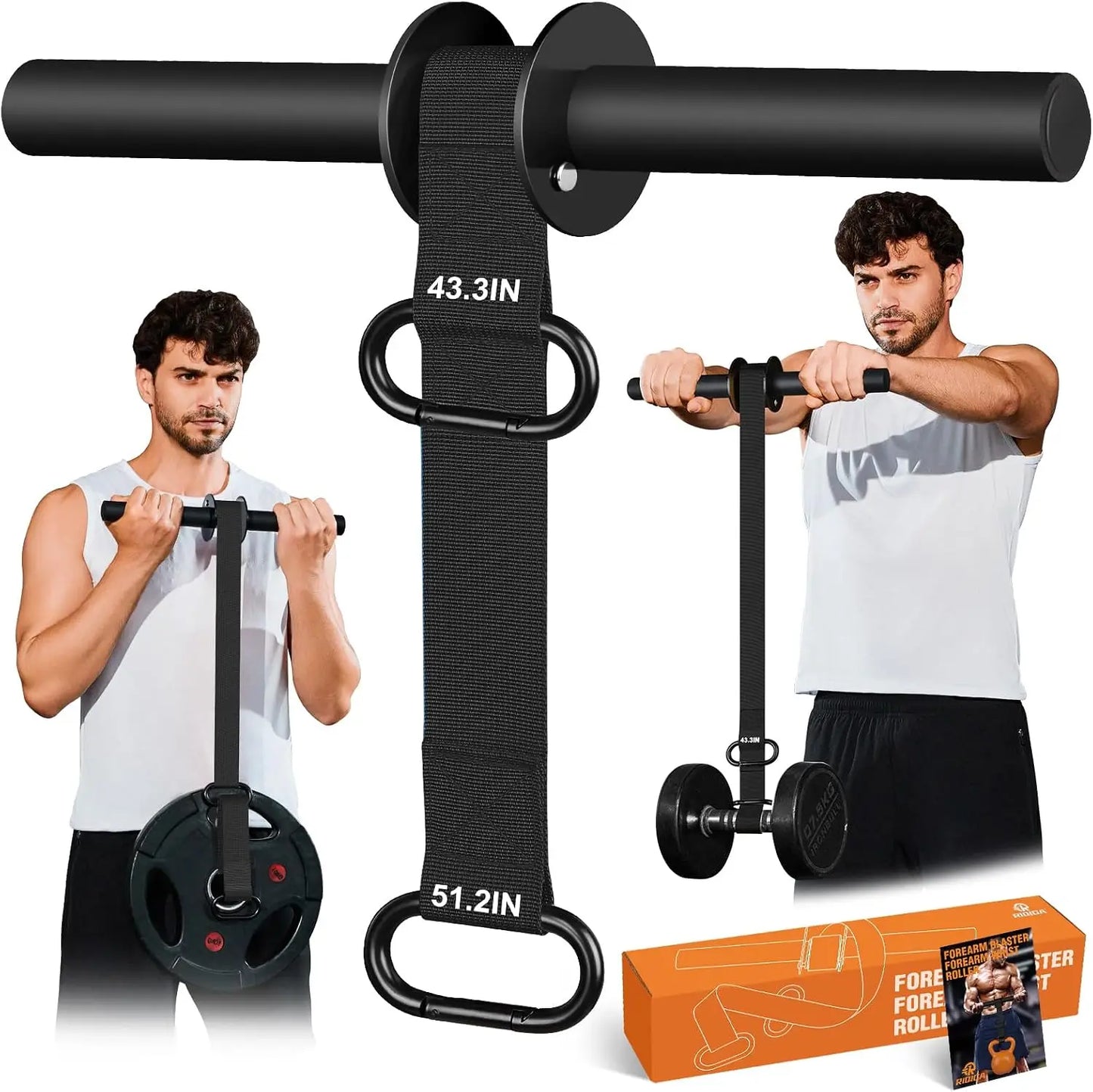 Forearm Strengthener and Wrist Roller, 43.3 inch or 51.2 inch Nylon Webbing, Forearm Exerciser with Quick Locking Mechanism for Hand, Wrist and Forearm Strength Training