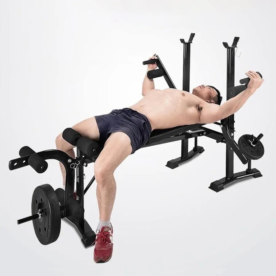 Standard Weight Bench, 800LBS Weight Bench Set with Squat Rack,Preacher Curl Pad and Leg Extension, Flat Incline Decline Workout