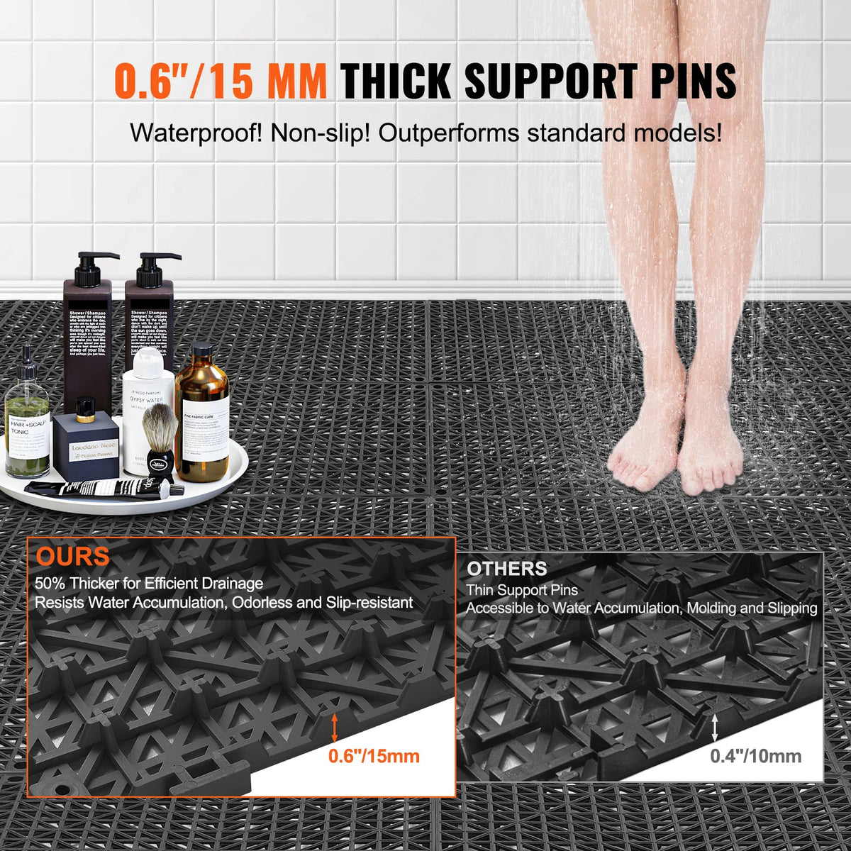 Interlocking Tile 12/50/55PCS 12"x12" Splicing Soft PVC Drainage Floor Tiles Non-Slip Drainage Holes for Bathroom Pool
