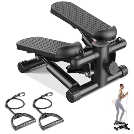 Mini Stair Stepper with Resistance Bands, Hydraulic Home Stepper Machine, 300 LBS Weight Capacity, Compact Cardio Equipment wit