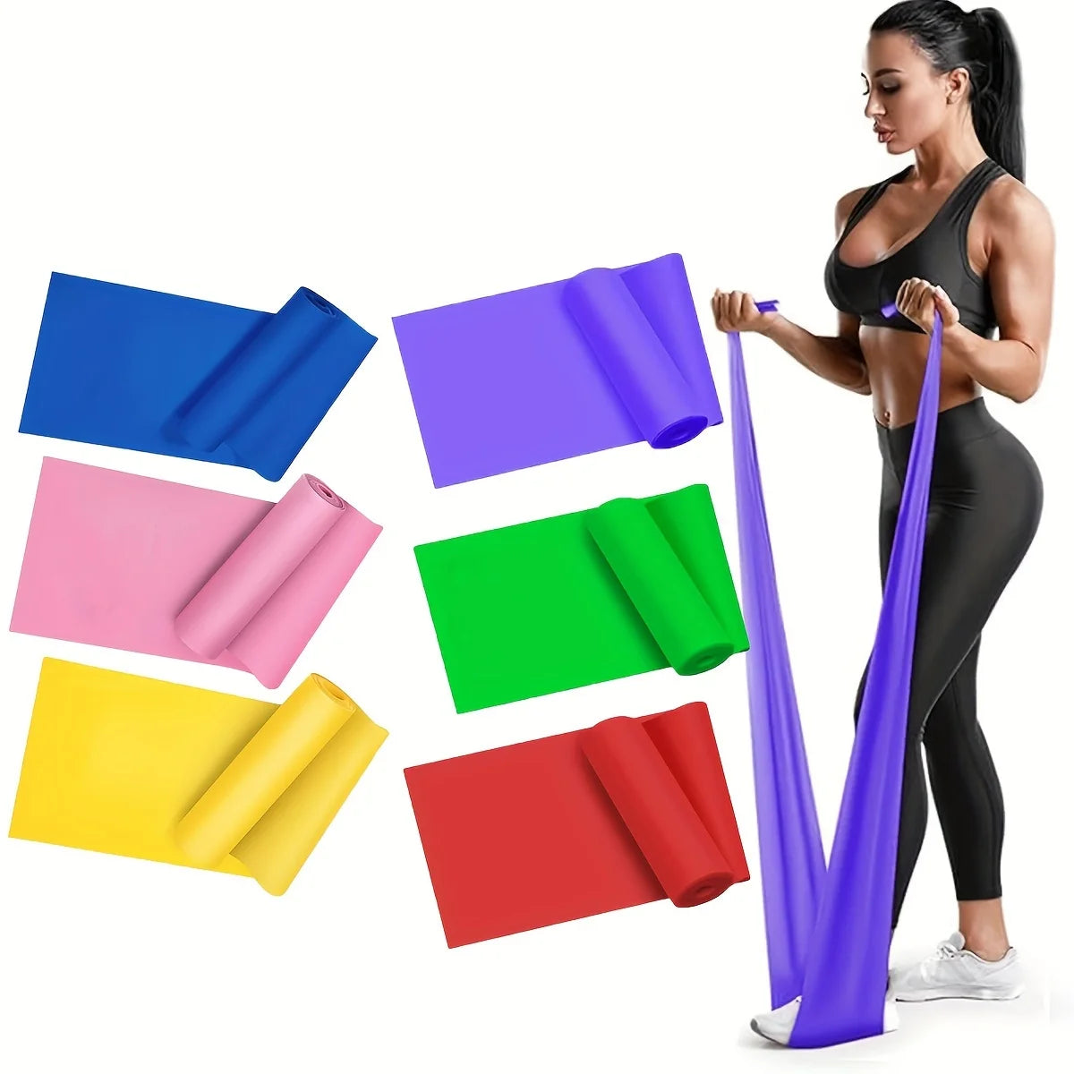 4 Pack Yoga Resistance Bands: TPE Elastic Stretch Bands for Physical Therapy, Fitness, Yoga, Pilates, Rehabilitation, and Stren