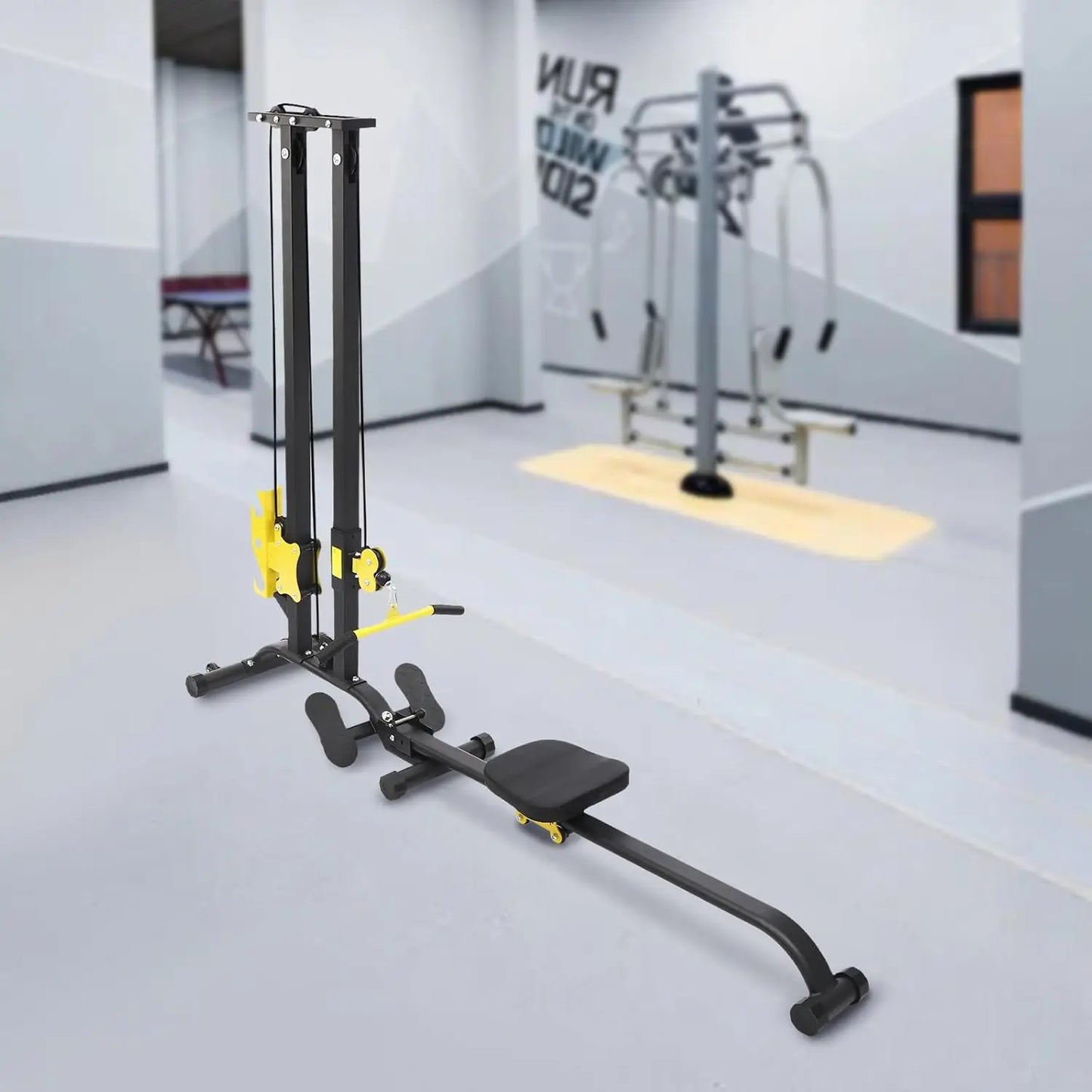 All-in-One Workout Machine Small Multifunctional Fitness Rack Heavy Duty Strength Training Bench Press with LAT Pulldown Cable C