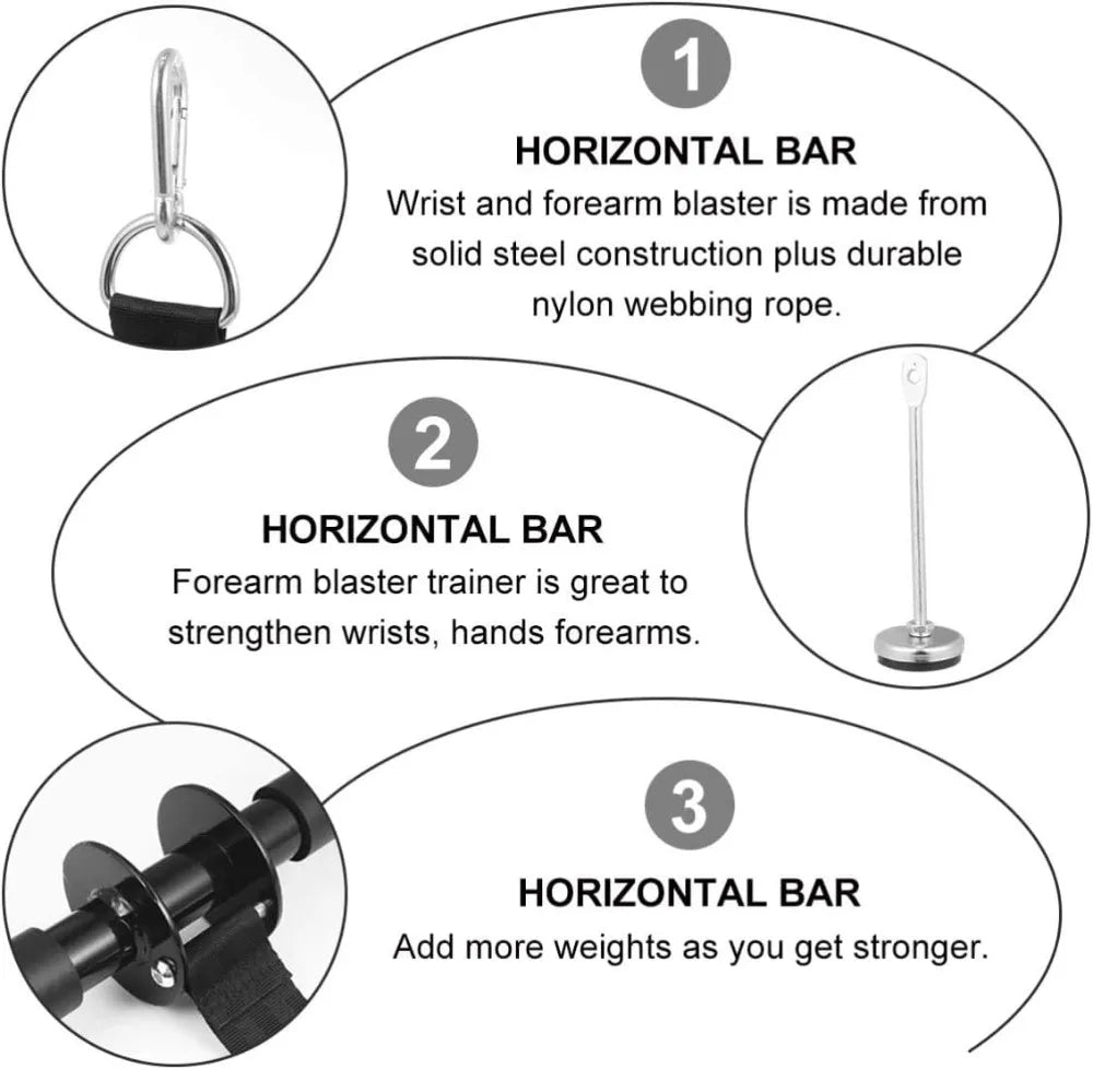 Heavy Duty Forearm Wrist Roller Blaster for Arm Strength Training, Anti-Slip Foam Handle, Nylon Straps, Home Gym Equipment