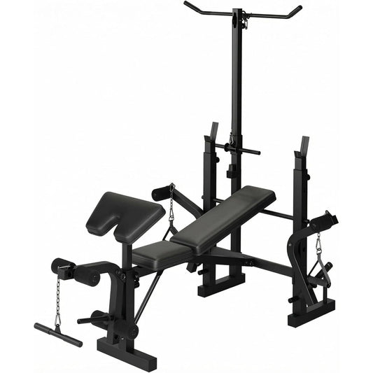 Weight Bench Set with Leg Extension and Leg Curl and Preacher Curl 7 in 1 Strength Training Bench with Squat Rack for Home Gym