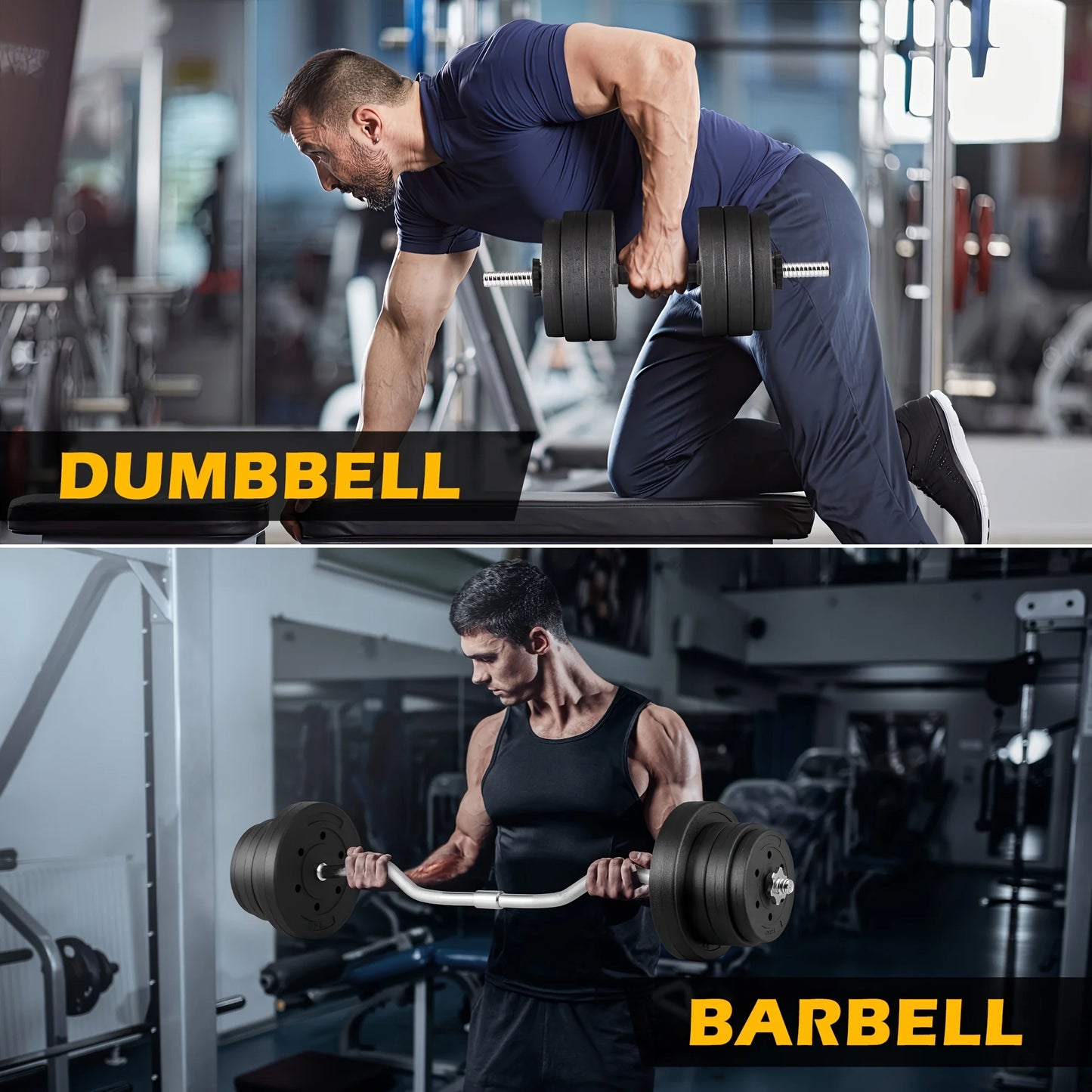 70LB 2-in-1 Barbell Set with Curl Bar & Weight Plates - Convertible Dumbbells for Full-Body Gym Workouts, Weightlifting System for &, No Additional Equipment Needed