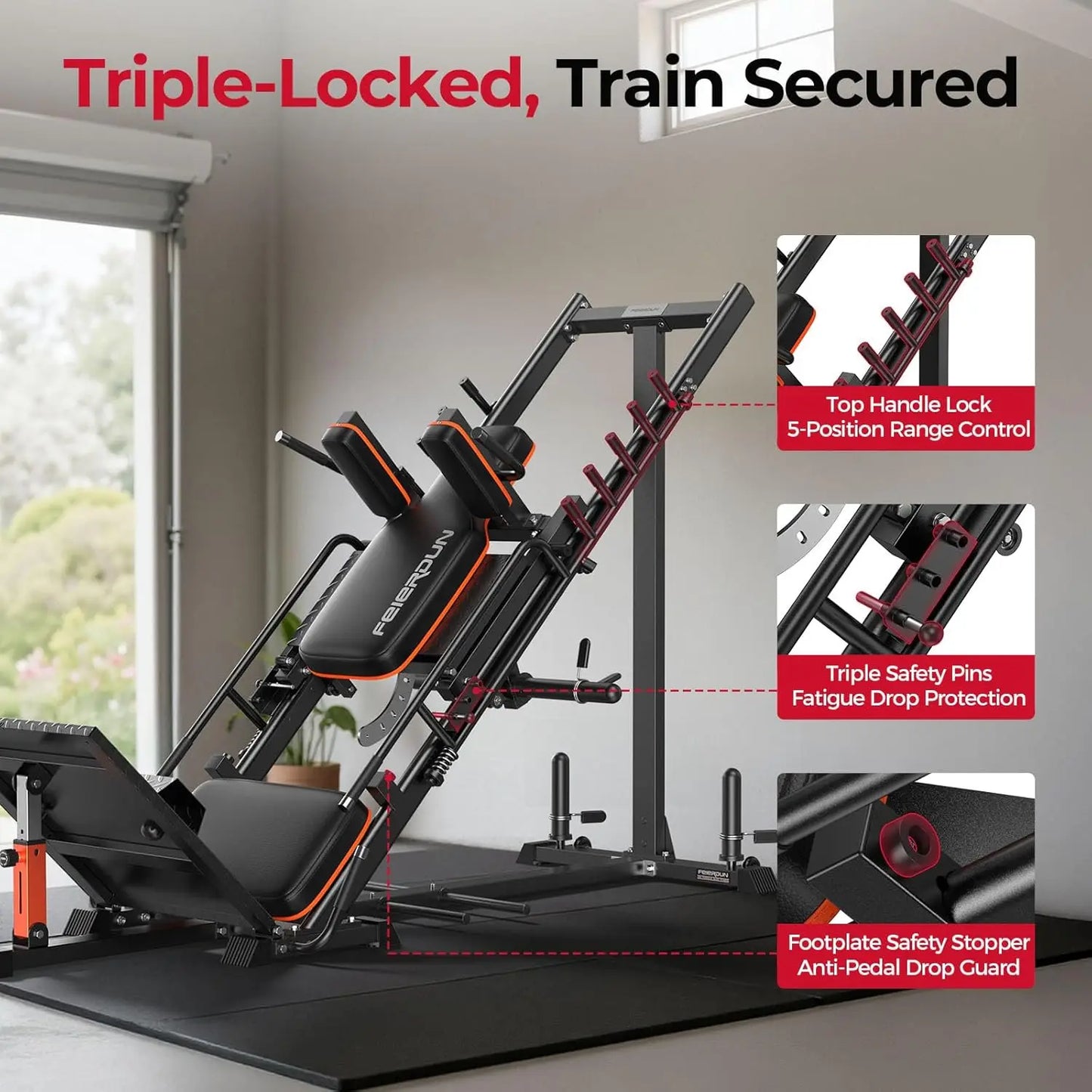 3‑in‑1 Leg Press Hack Squat Machine with Ultra-Quiet Pulley System –Adjustable Leg Press Machine for Home Gym