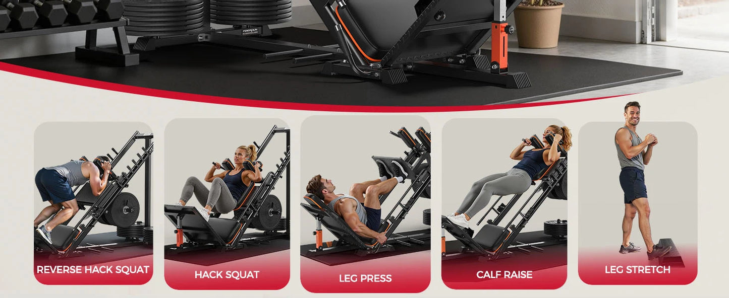 3‑in‑1 Leg Press Hack Squat Machine with Ultra-Quiet Pulley System –Adjustable Leg Press Machine for Home Gym