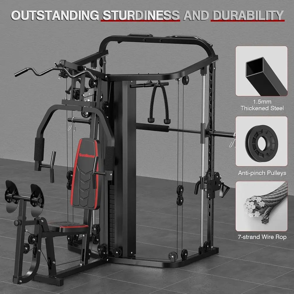 Multiunction Home Gym Equipment Workout Station, Smith hine with 138LB Weight Stack, Leg Pr, LAT Station or ull Body Training
