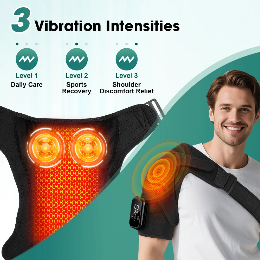 Cordless Heated Shoulder Massager, Electric Shoulder Heating Pad with 3 Vibration Modes, LED Display Hot Compress Joint Brace