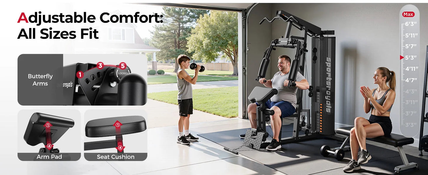 Sportsroyals Home Gym Equipment, 150LBS Weight Stack, Full Body Workout Machine with Pulley System for Strength Training