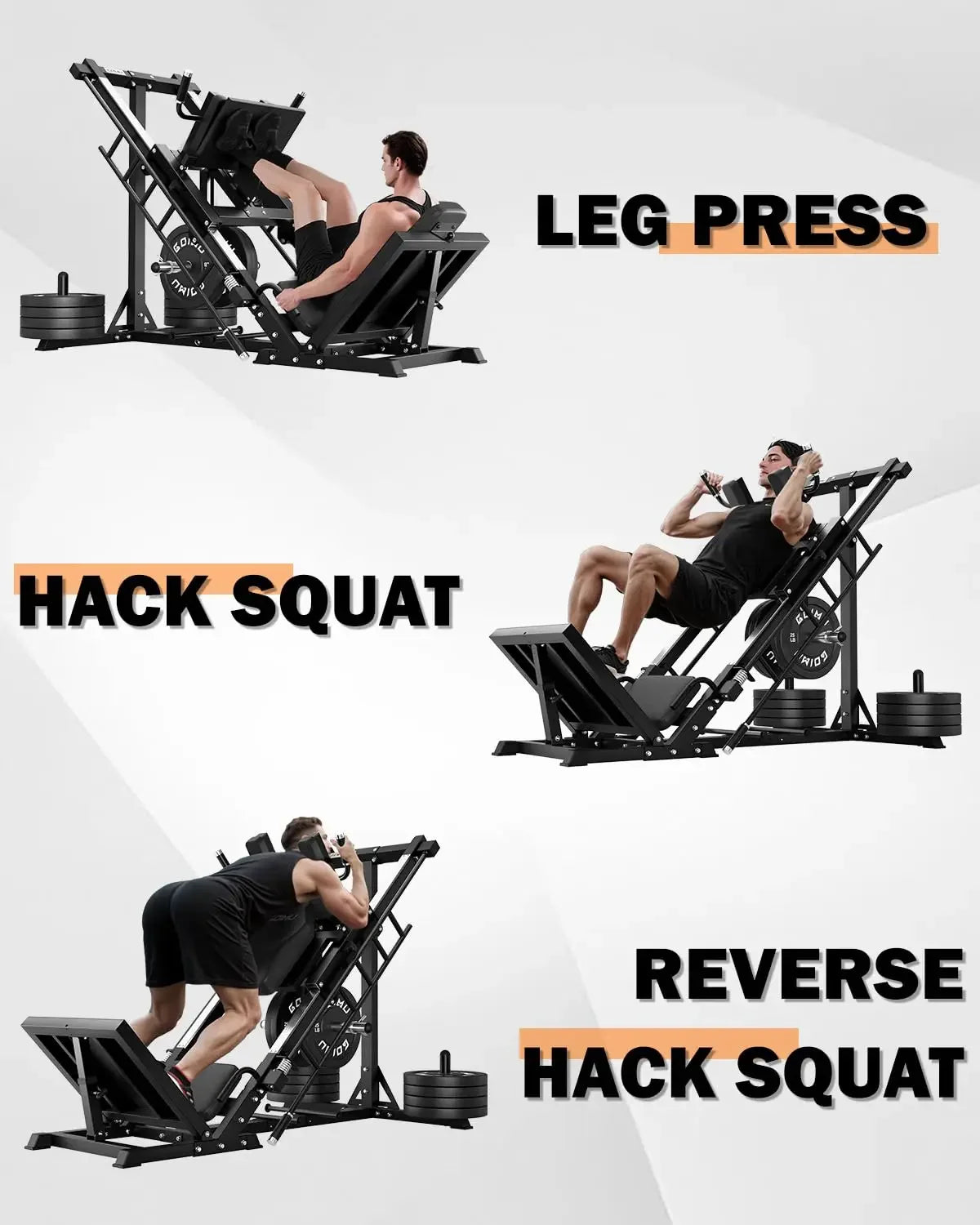 Leg Press Hack Squat Machine with Back Support Cushion, 3 in 1 Adjustable Leg Press Machine with Quad Track Roller, Customized