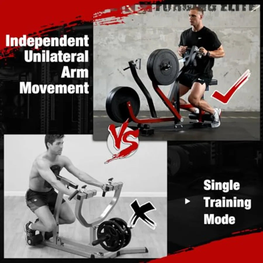 Seated Row Machine, Back Machines Home Gym Plate Loaded, Adjustable Back Workout Equipment LAT Machine, with Independent Arms &