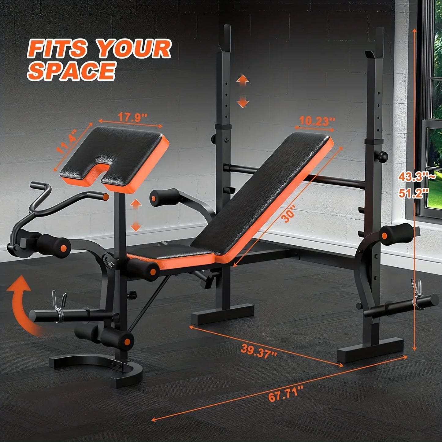 6-in-1 Heavy Duty Weight Bench Set with Adjustable Squat Rack, Leg Developer & Preacher Curl Pad - Foldable Home Gym System