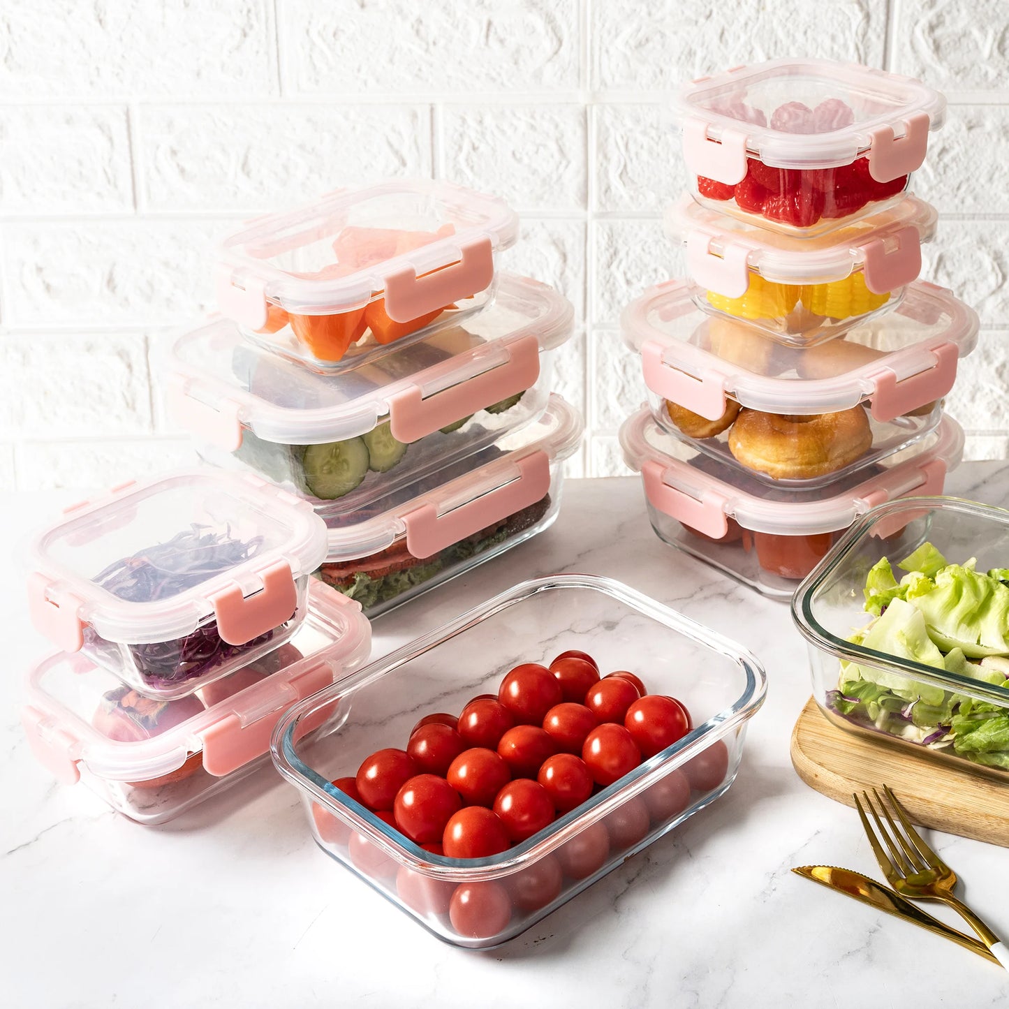 16-Piece Glass Food Storage Containers Set, Leakproof Airtight BPA-Free, Microwave & Oven Safe, Stackable Kitchen Organizers