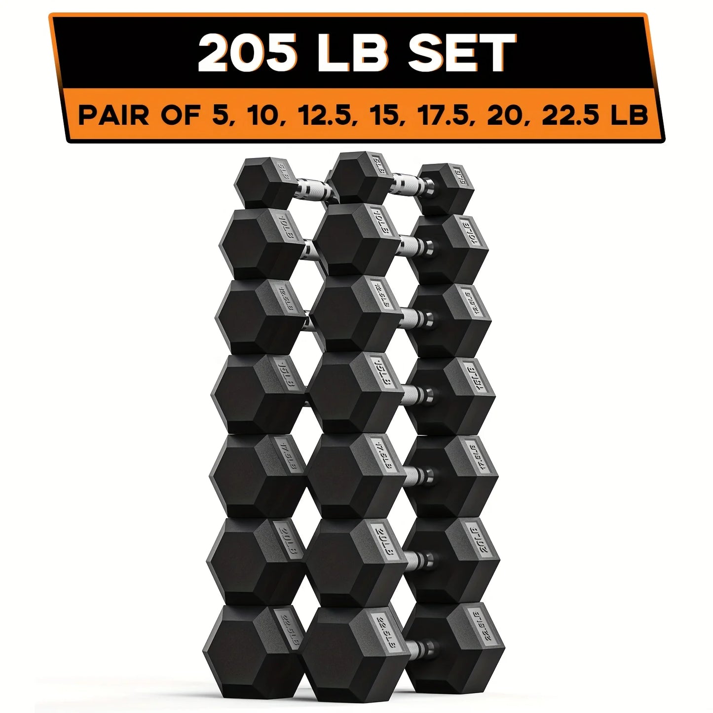 40-355LB HEX Dumbbell Set Rubber Encased Home Gym Dumbbells For CrossFit & HIIT, Strength Training Weights With Ergonomic Grip, Durable Cast Iron Construction & Non-Slip Rubber Coating For Full-Body Workouts, Ideal For Fitnes