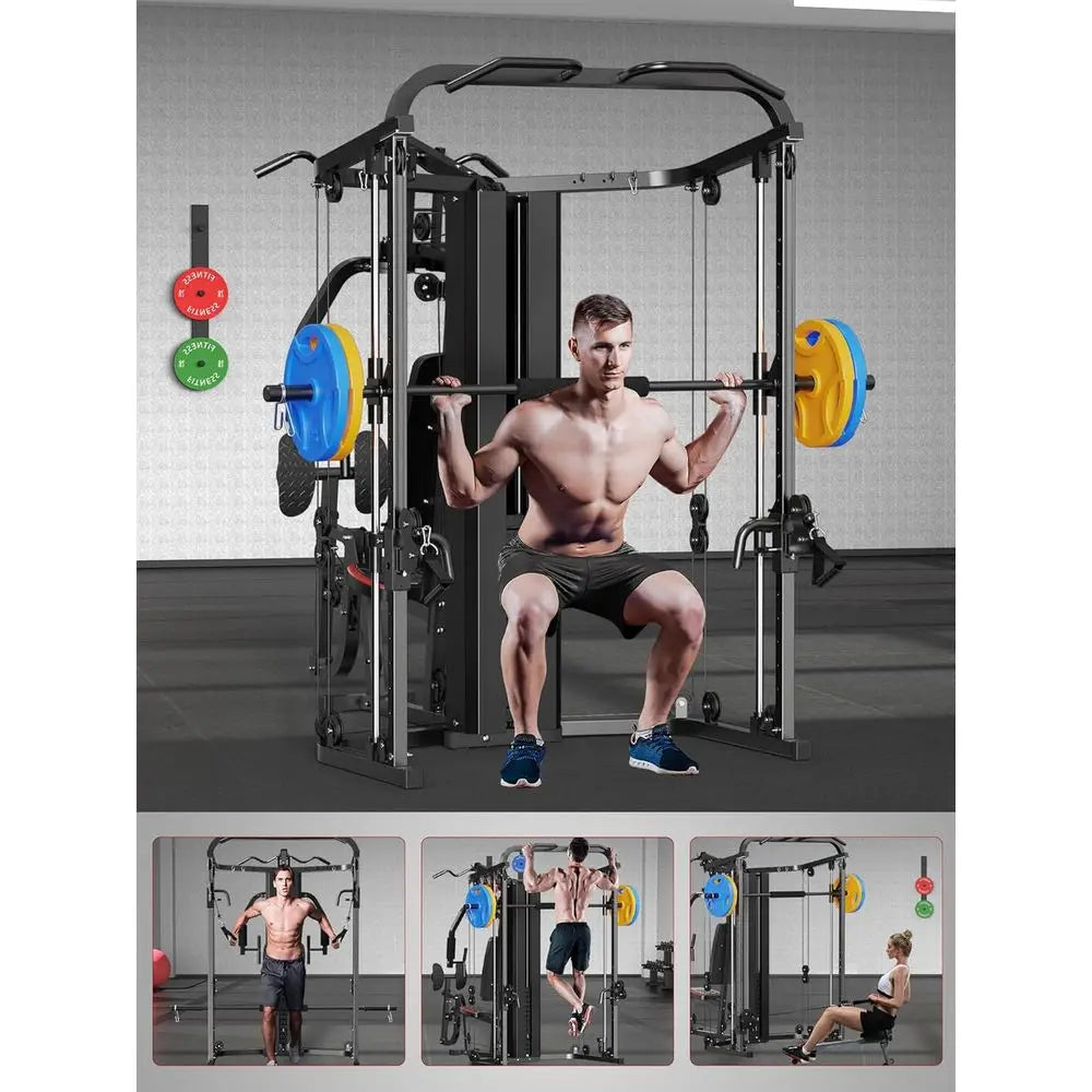 Multiunction Home Gym Equipment Workout Station, Smith hine with 138LB Weight Stack, Leg Pr, LAT Station or ull Body Training