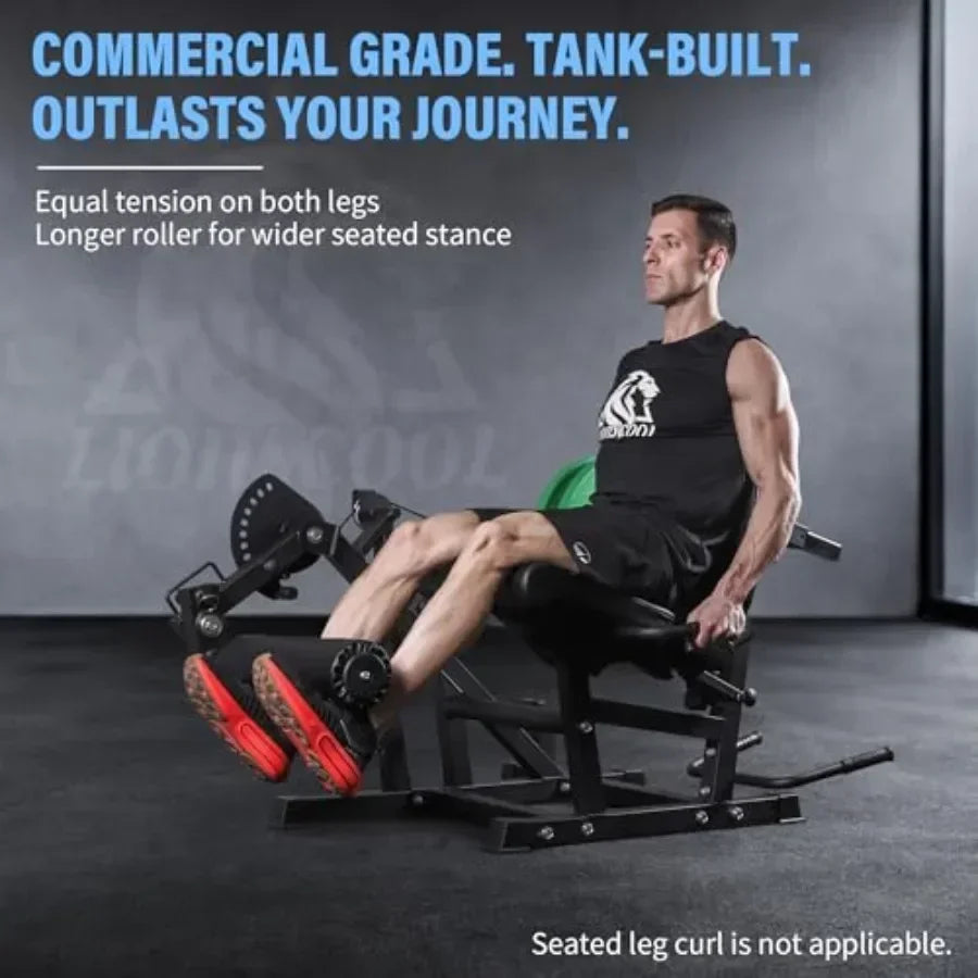 Home gym leg extension and curl machine, steel frame, black, 800lbs capacity, adjustable seated extension and lying curl bench,