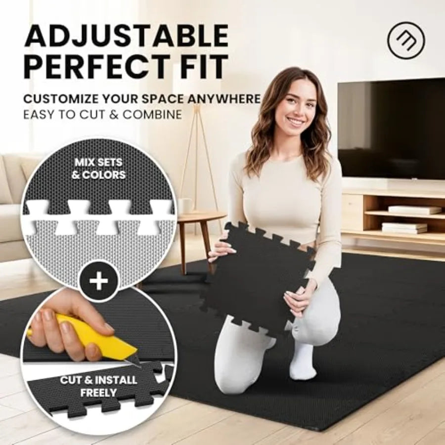 Gym Mats Set - 18 pcs EVA Interlocking Foam Floor Tiles 12.6"x12.6"x0.4" 18sqft Protective Gym Flooring Sports Home Workout Exe