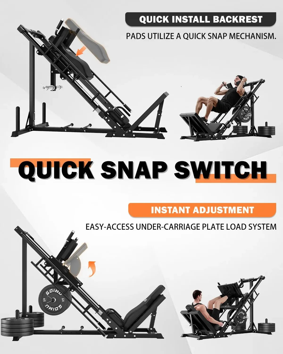 Leg Press Hack Squat Machine with Back Support Cushion, 3 in 1 Adjustable Leg Press Machine with Quad Track Roller, Customized