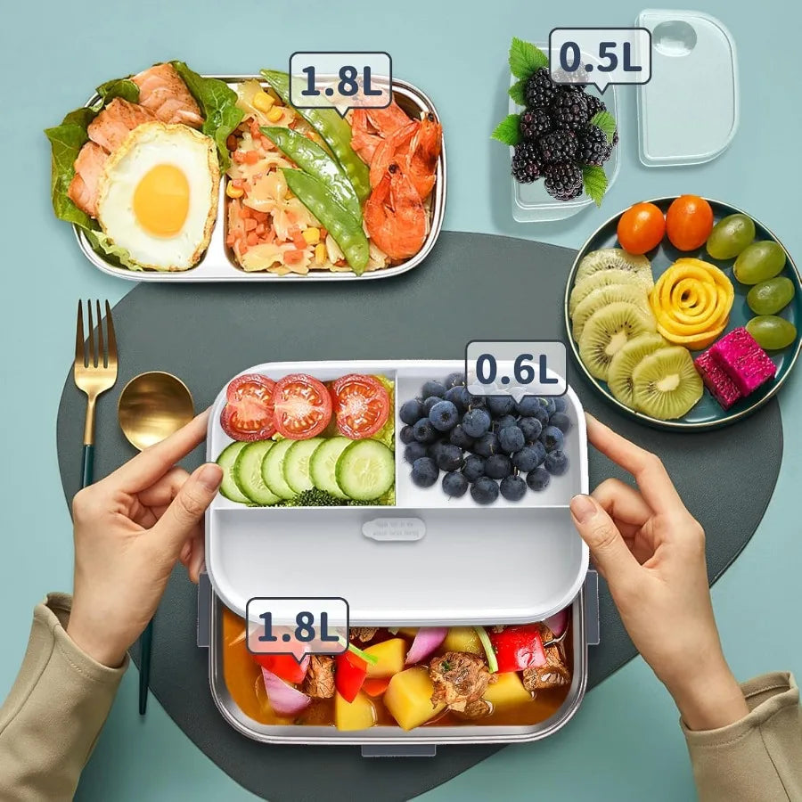 Electric Heated Lunch Box for Adults 100W 3-IN-1 2 Pack 1.8L Containers Heating Lunch Box for Men Portable Double Layer Fast He