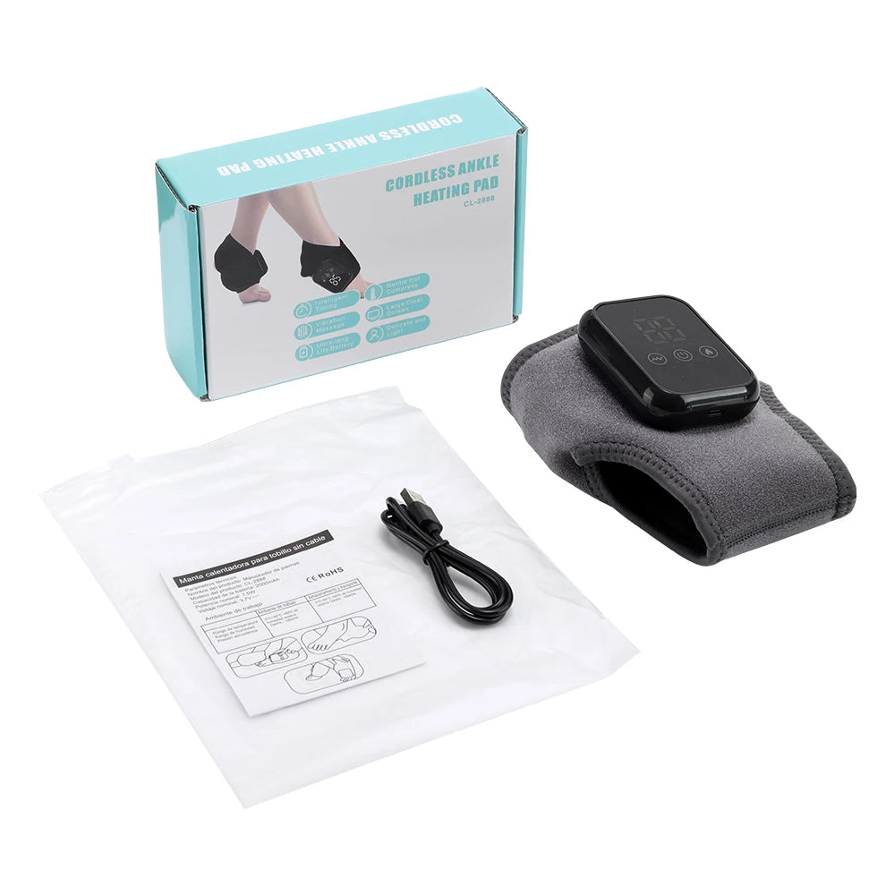 Electric Heating Ankle Guard 3 Levels Hot Compress Vibration Massage Cordless Foot Massager Ankle Joint Protection Heating Strap