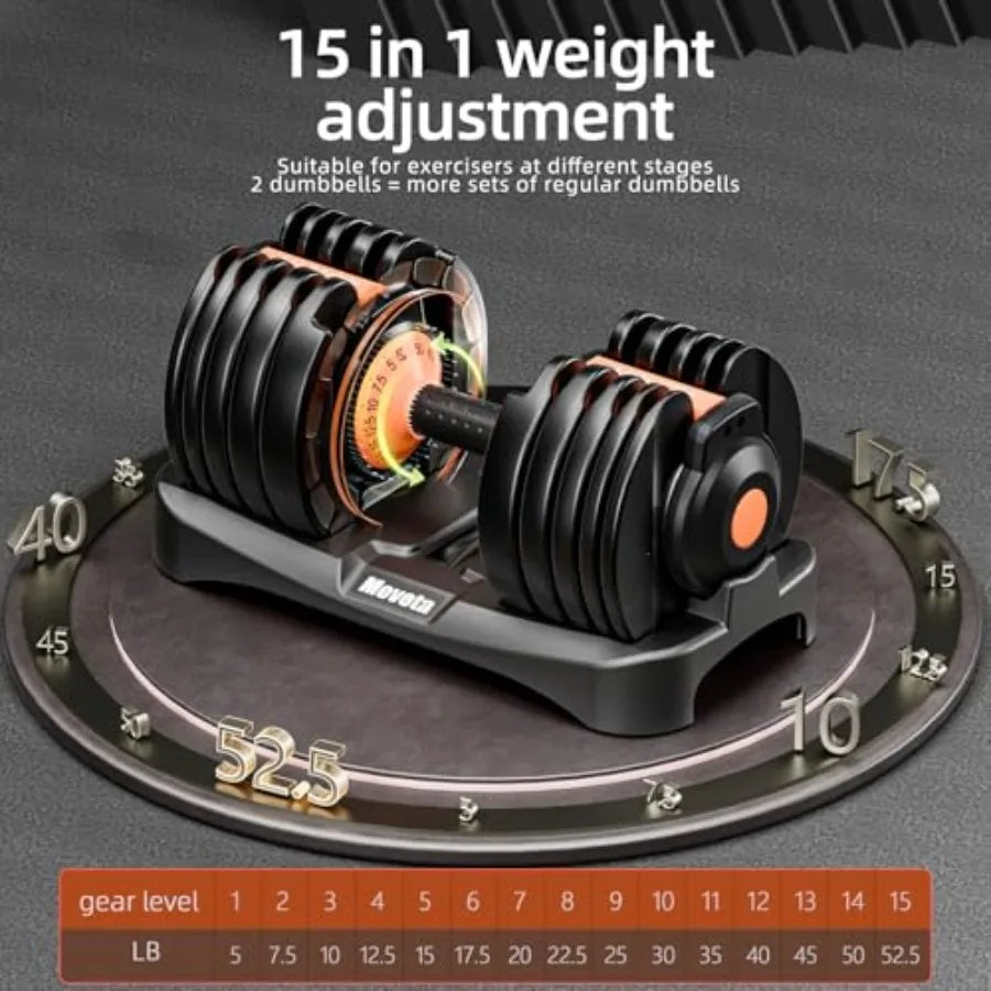 Adjustable Dumbbells Set of 2 52.5 lbs Pair 105 lbs 15 in 1 Free Weights for Men/Women Home Gym Strength Training Equipment Ste