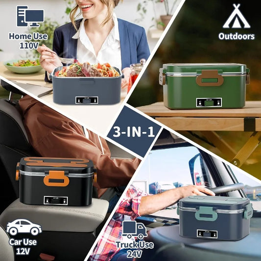 Electric Heated Lunch Box for Adults 100W 3-IN-1 2 Pack 1.8L Containers Heating Lunch Box for Men Portable Double Layer Fast He