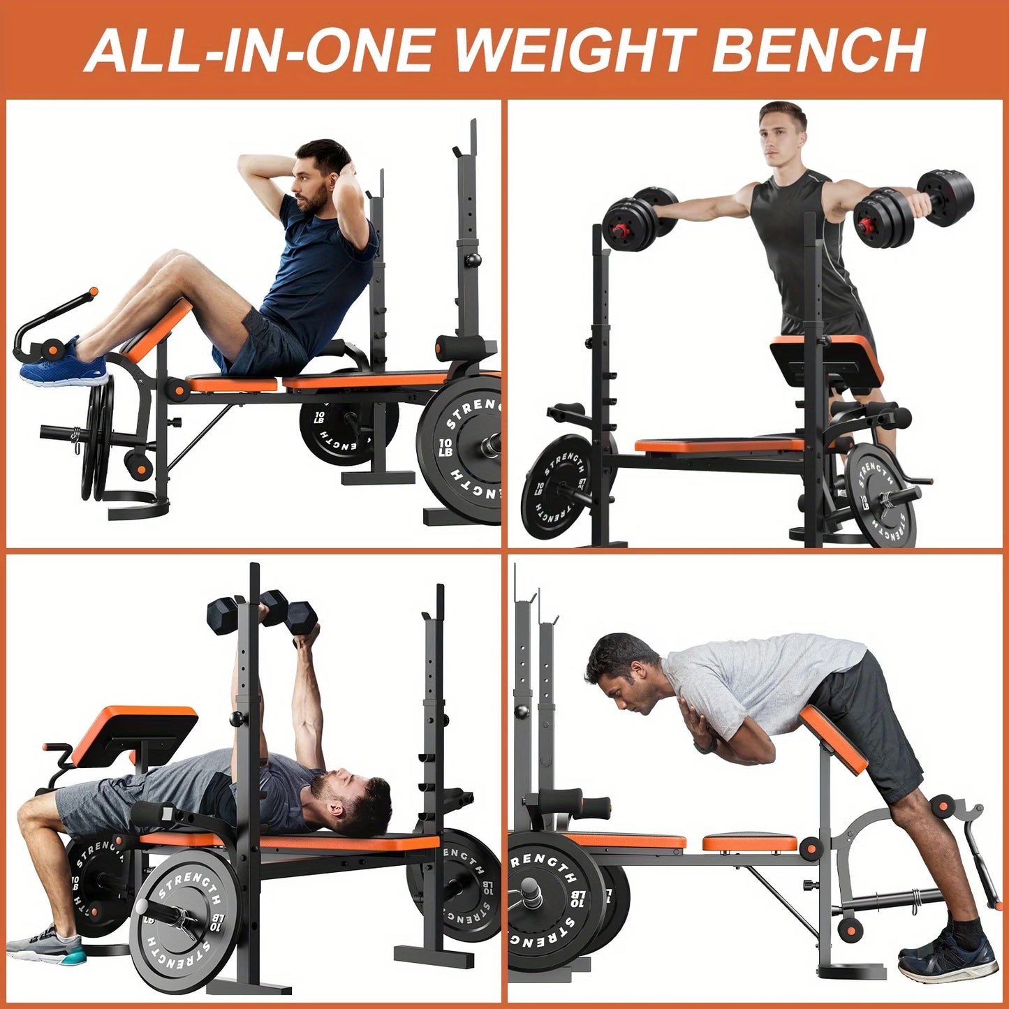 6-in-1 Heavy Duty Weight Bench Set with Adjustable Squat Rack, Leg Developer & Preacher Curl Pad - Foldable Home Gym System