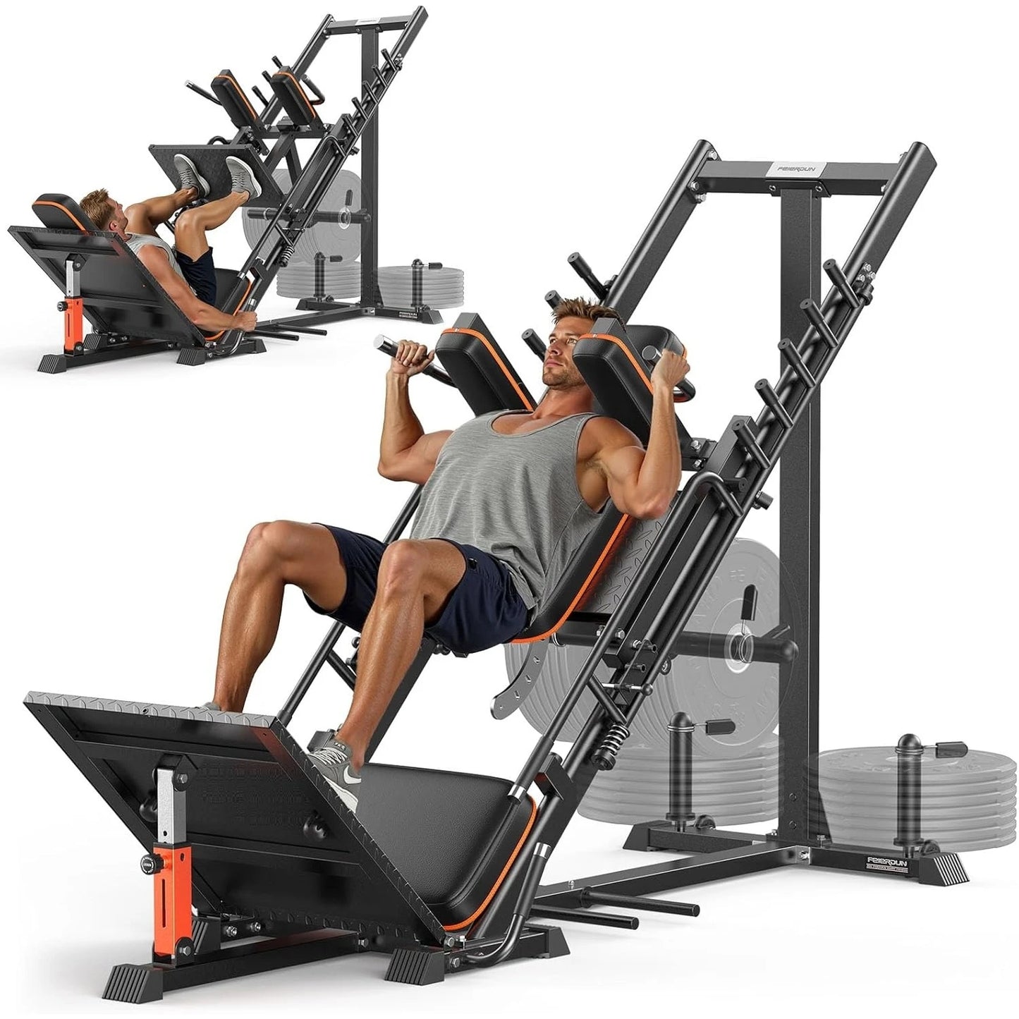 3‑in‑1 Leg Press Hack Squat Machine with Ultra-Quiet Pulley System –Adjustable Leg Press Machine for Home Gym