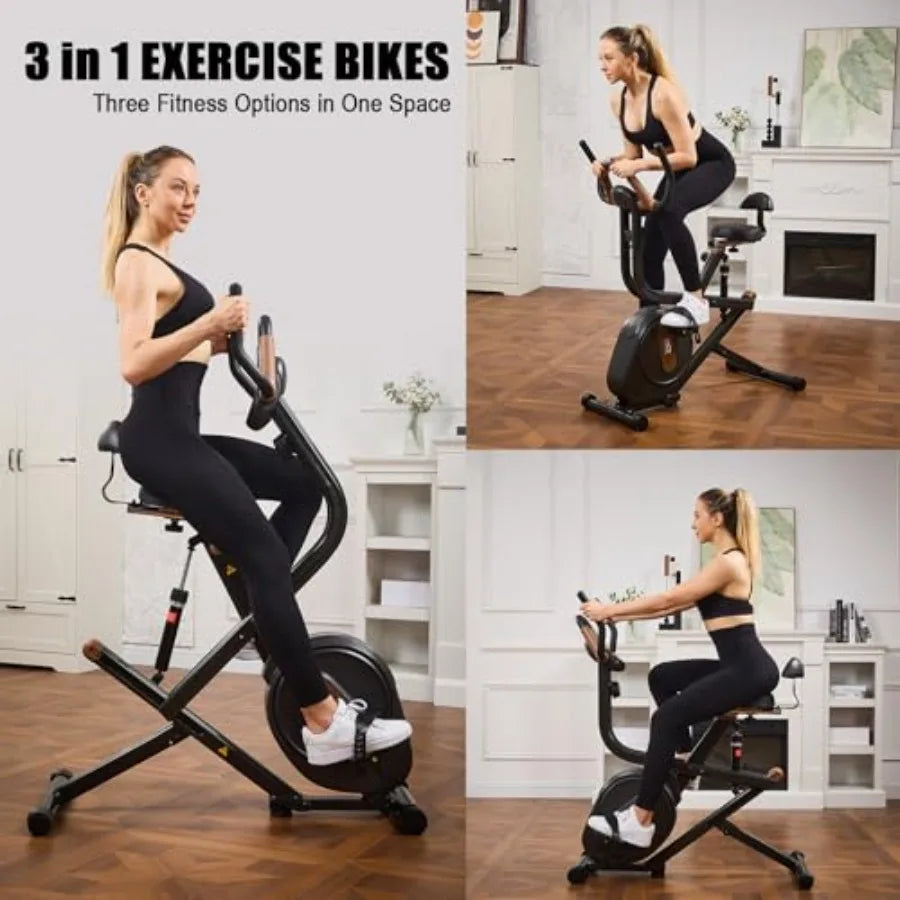3 in 1 Folding Exercise Bike for Home Gym Magnetic Upright Stationary Bike with 8-Level Resistance 300LB Ccity Black Frame with
