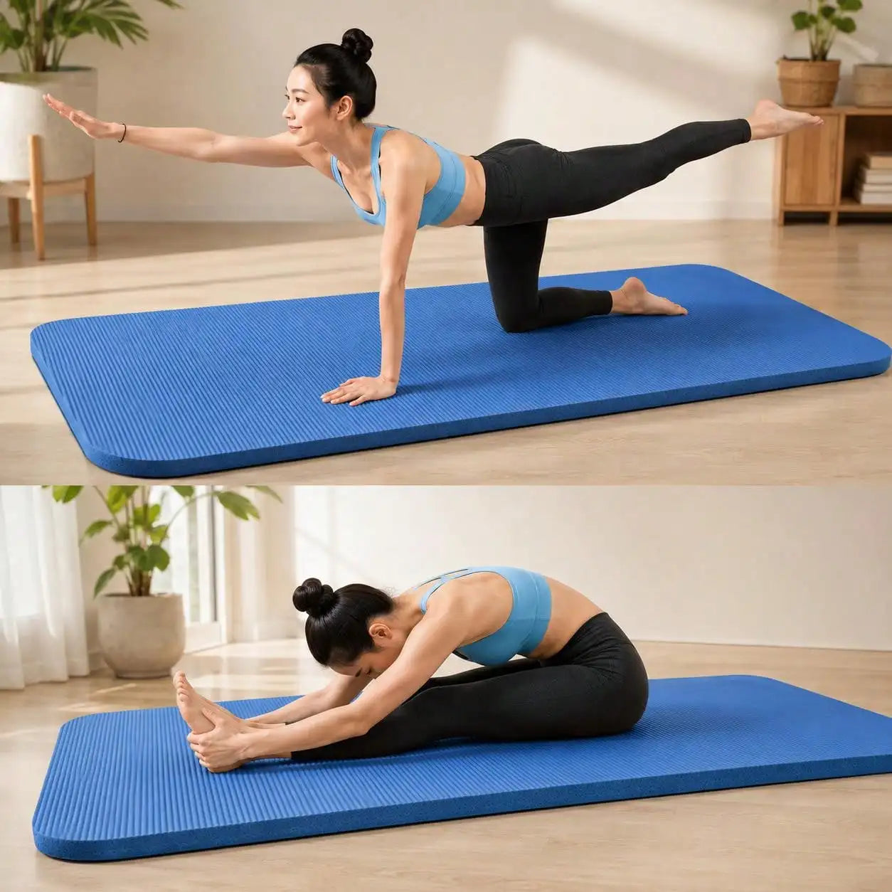 Yoga Mat 8mm Thick W/Nylon Strap For Men & Women - Non Slip Exercise Mat For Home Yoga, Pilates, Stretching, Floor & Fitness Workouts
